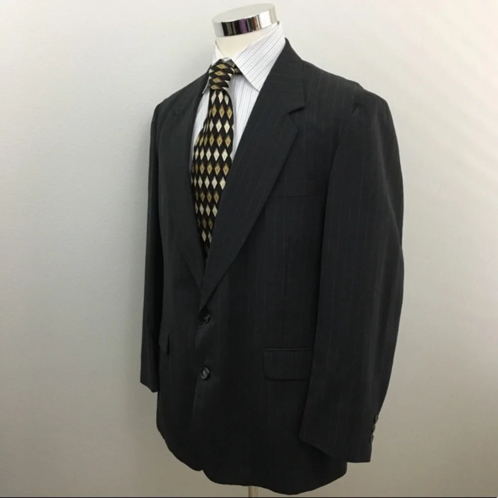 Two Piece Suit Blue & Burgundy Pin Stripes